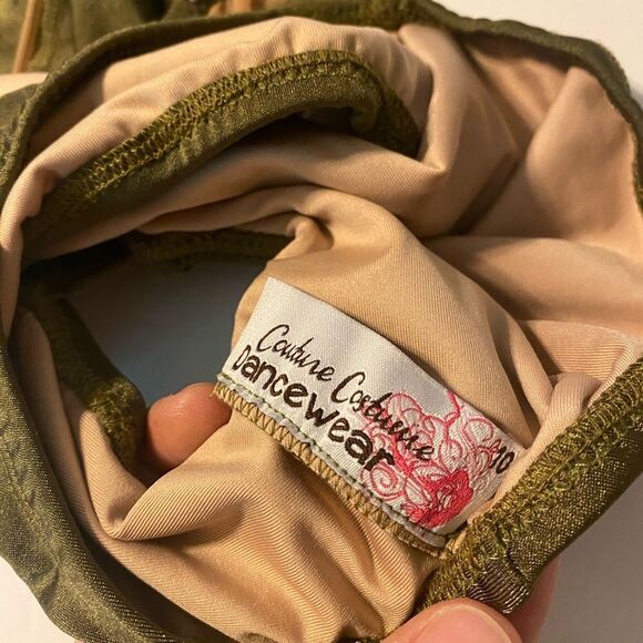 Custom solo dance costume leotard embellished olive green gold rhinestone SA - Picture 13 of 13